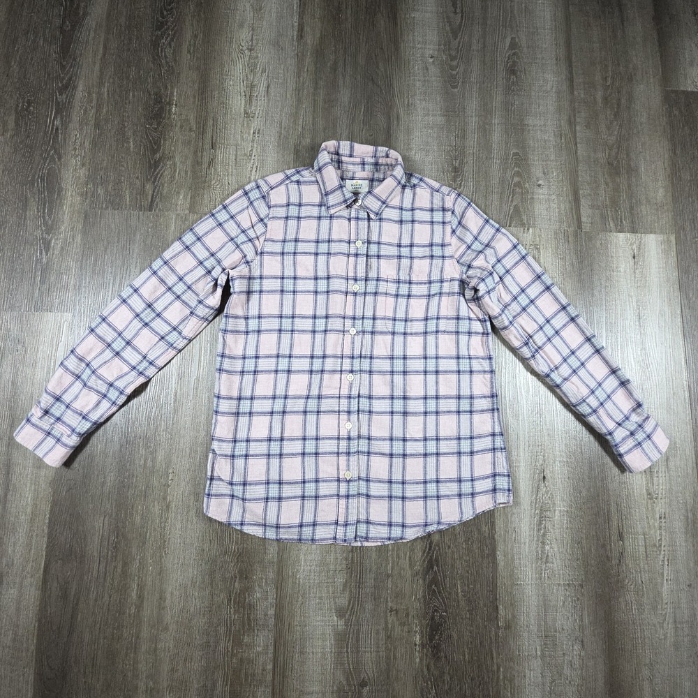 Marine Layer Natalie Womens Small Plaid Blue Pink Flannel Wool Blend Long-Sleeve